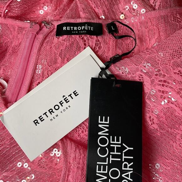 RETROFETE Shivonne Sheer Floral Sequin Halterneck Paradise Pink Maxi Dress Sz L - Picture 10 of 11